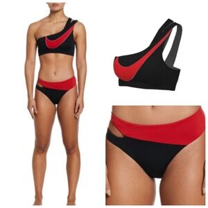 Nike Swoosh Block Asymmetrical Bikini Top and Asymmetrical Bottom- Size Medium